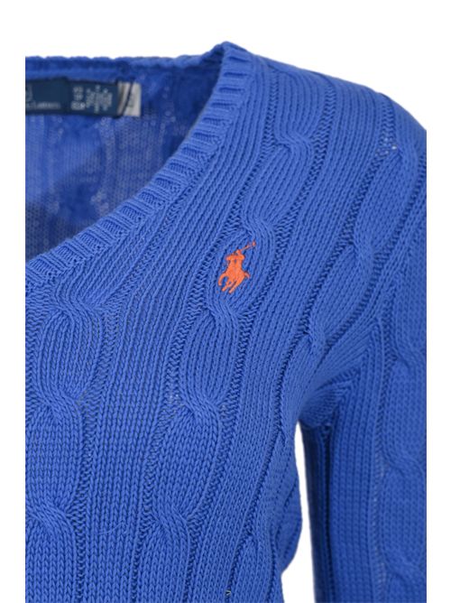 Maglia a trecce in cotone con scollo a V Blue POLO RALPH LAUREN | 211971870504
